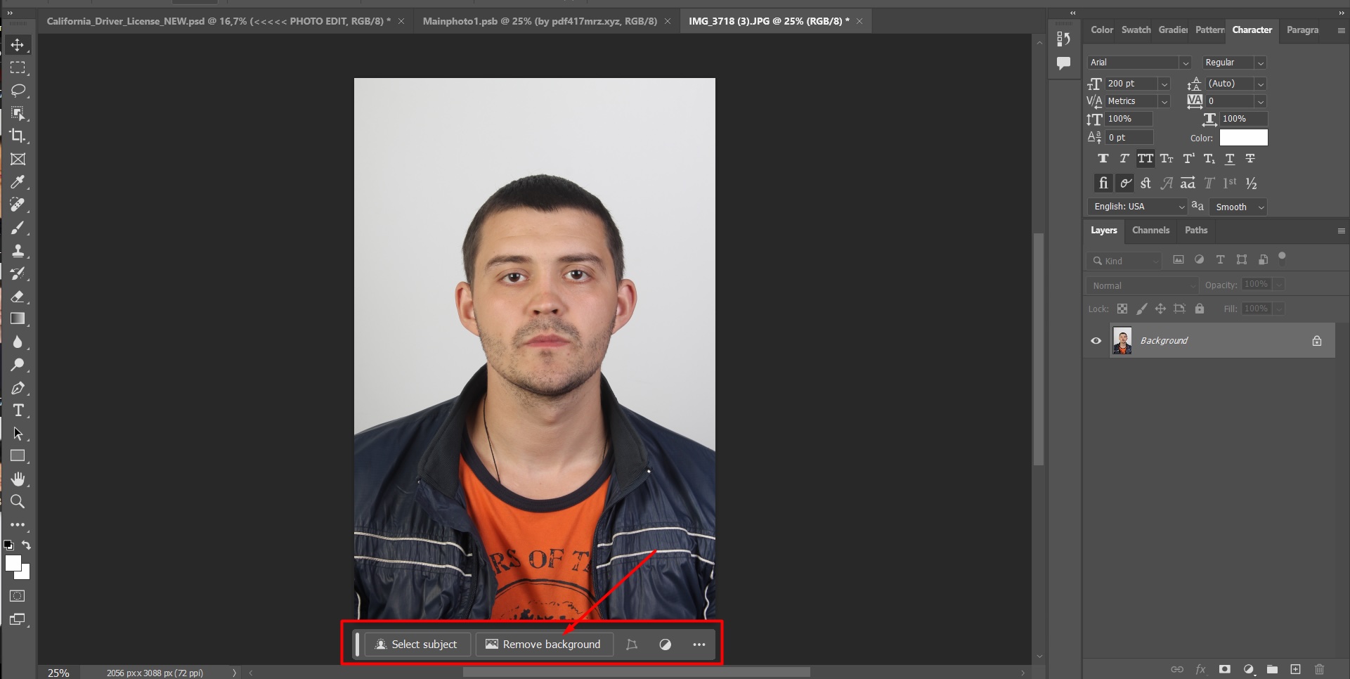 USA ID Template with removed background in Photoshop