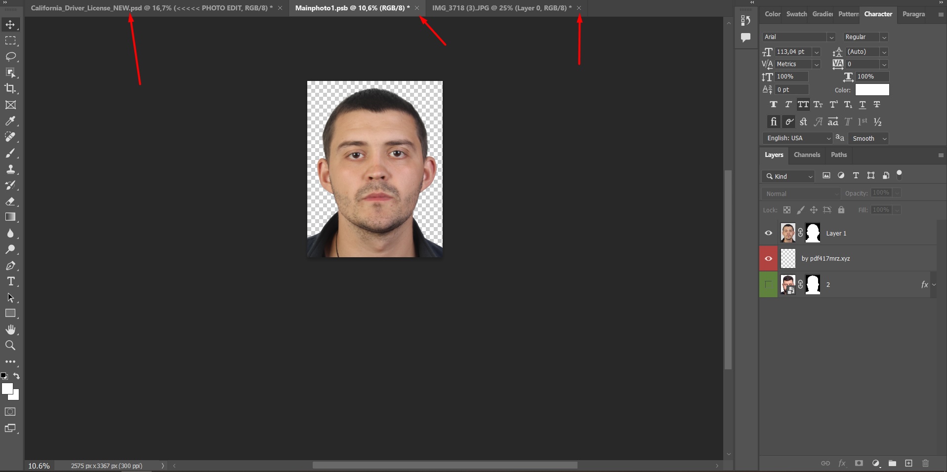 Close the tabs and return to the main page of the PSD template