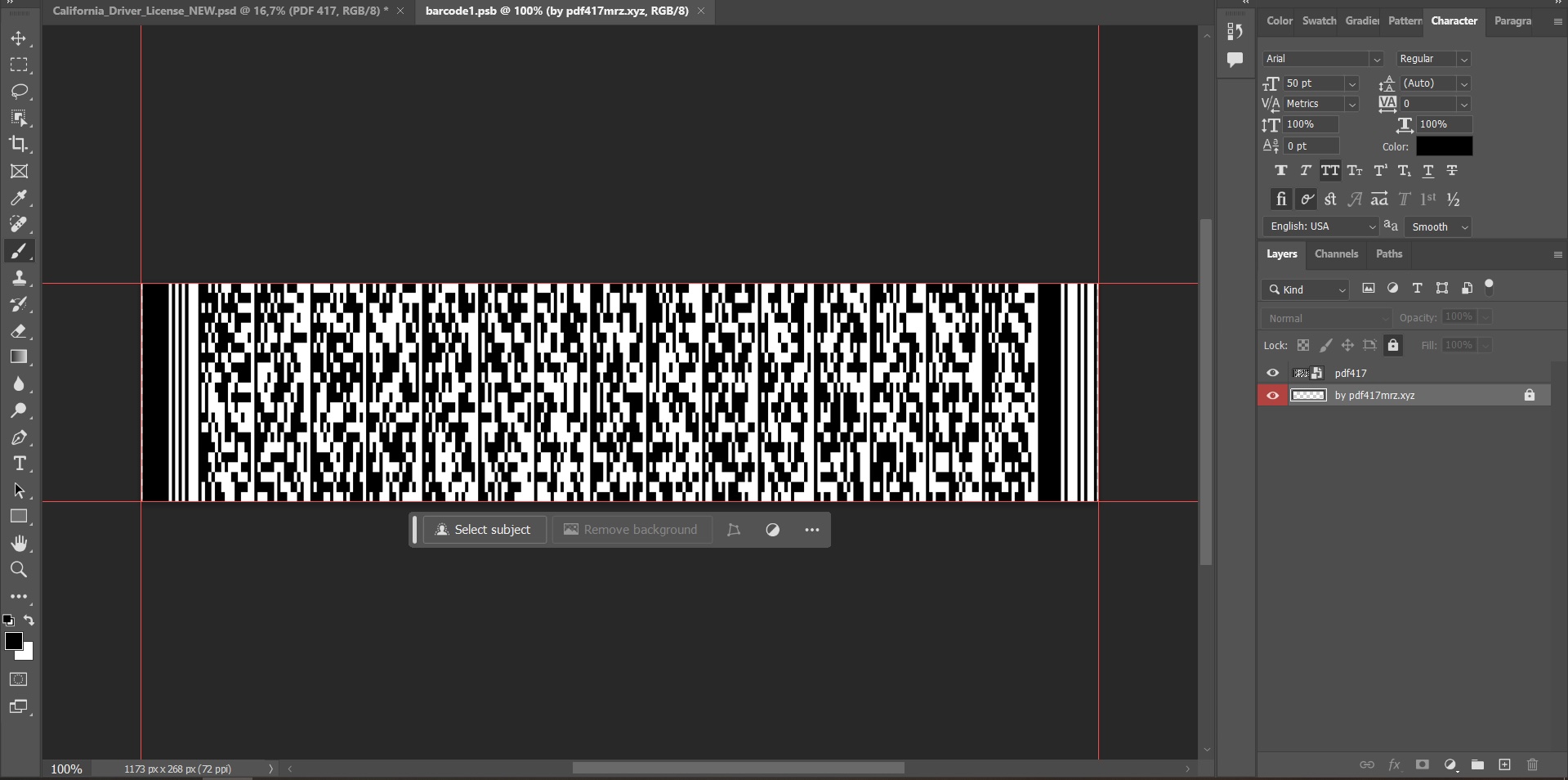 PSD ID Template. Opened layer with PDF417 barcode