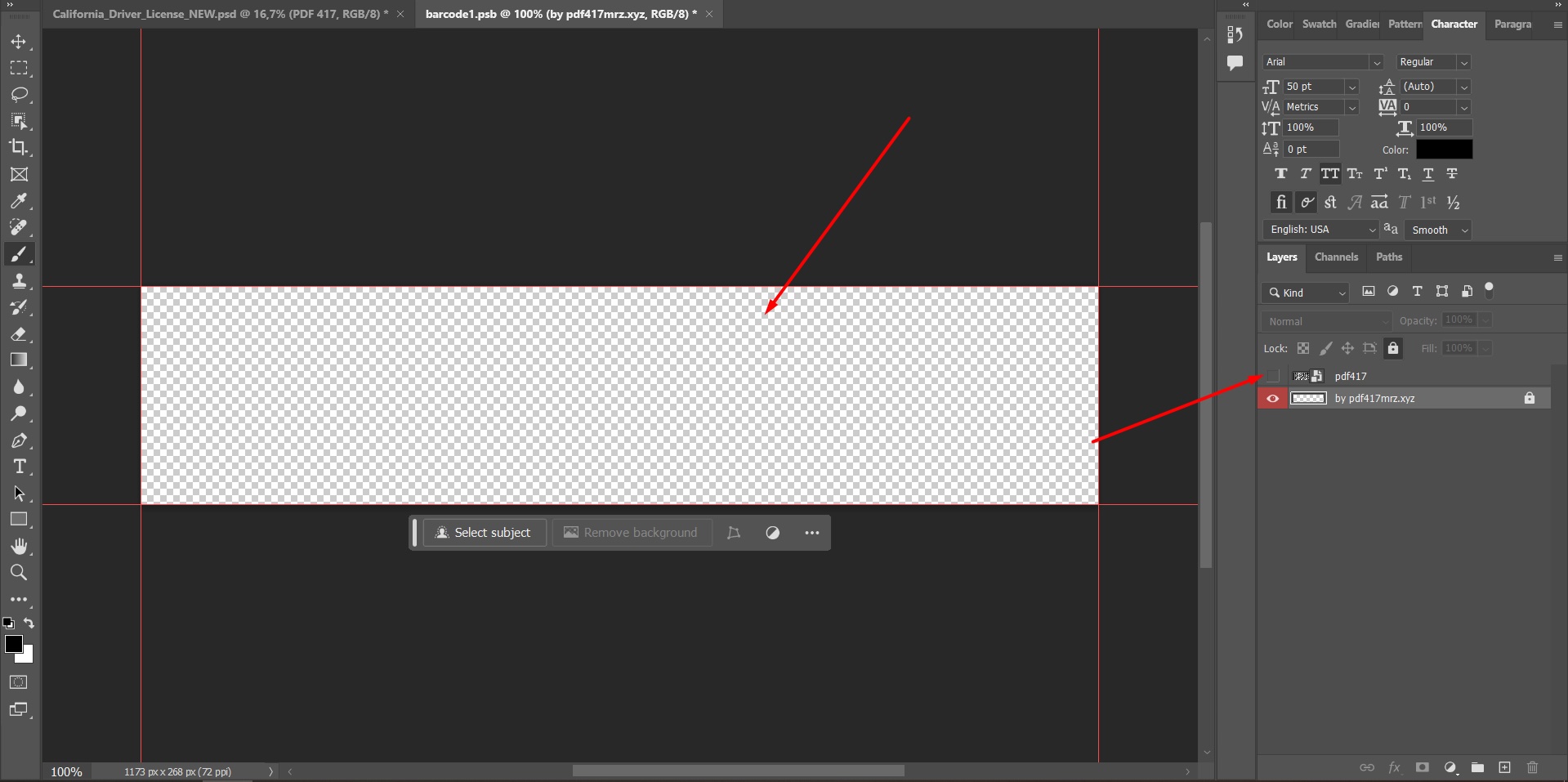 PSD ID Template. Hide the layer with barcode.