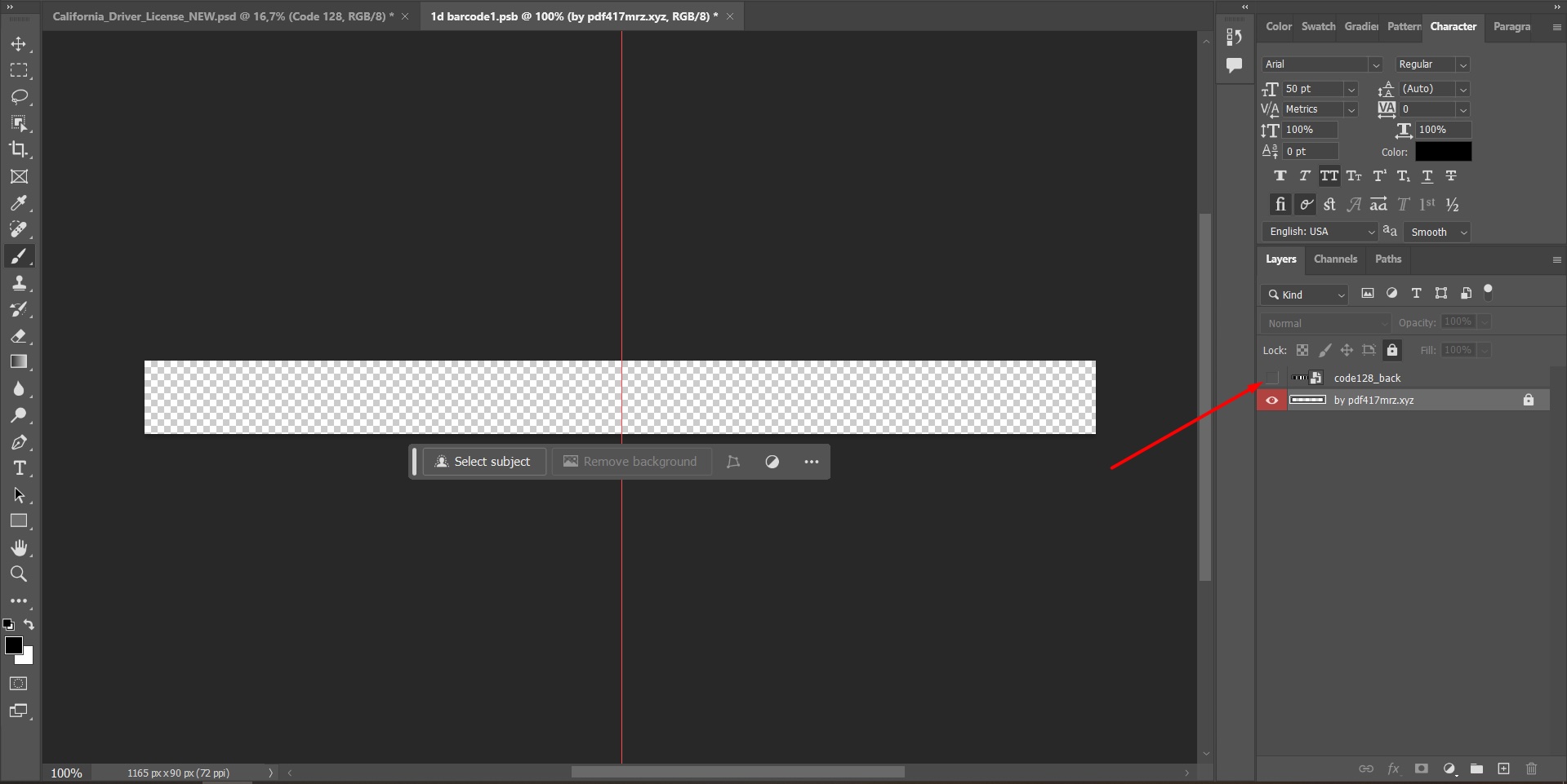 PSD ID Template. Hide the layer with Code128 barcode.