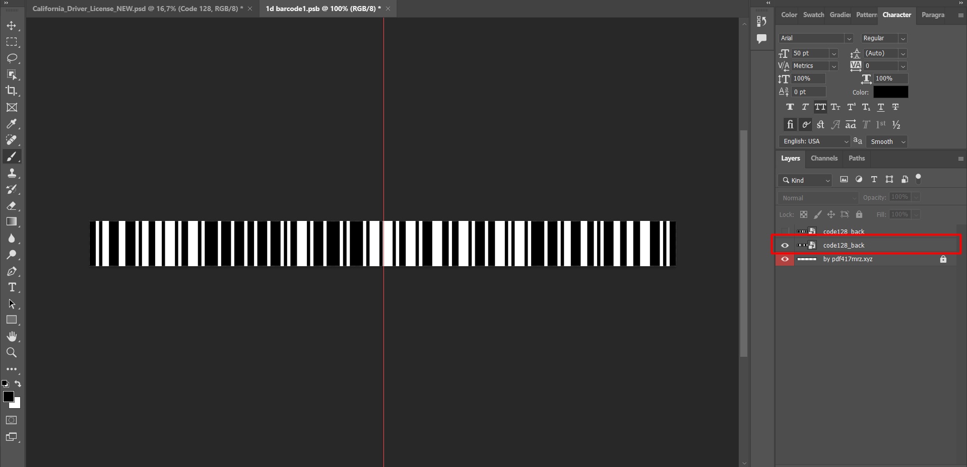 PSD ID Template. Apply new Code128 barcode to layer.