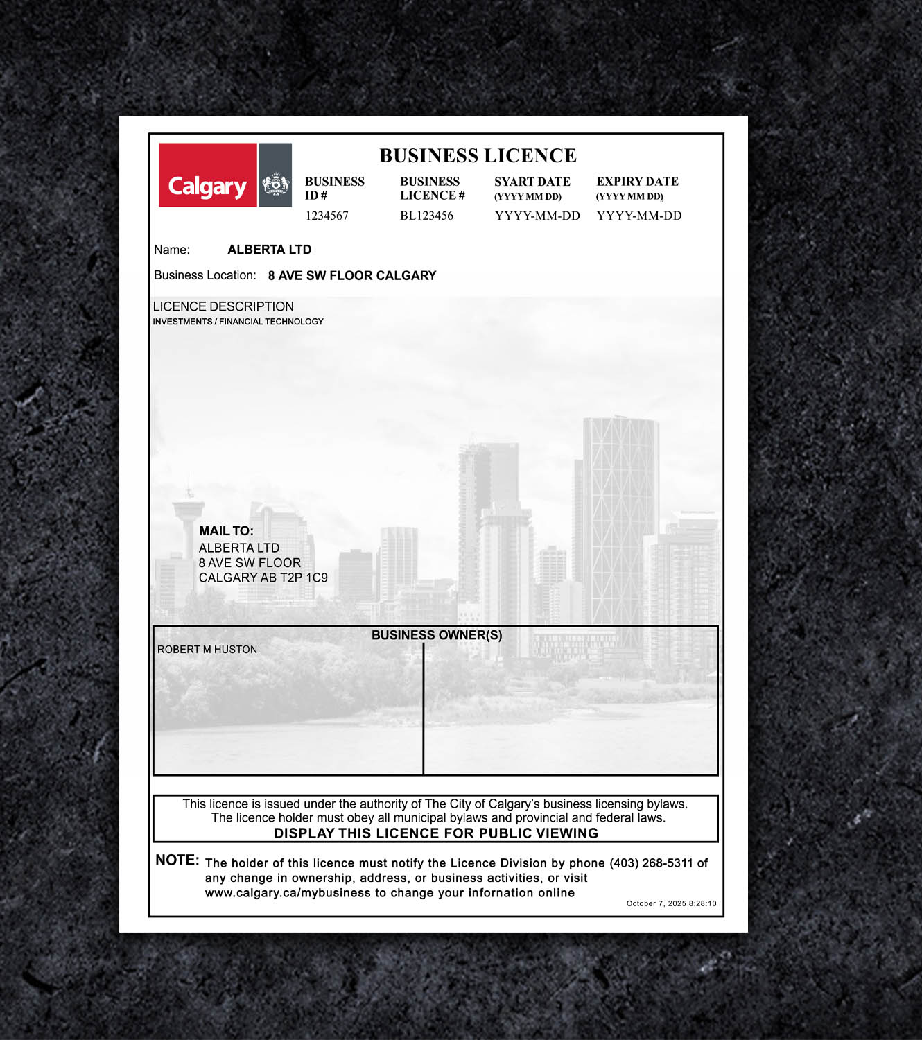 CAN Canada BL Business License - Alberta State PSD Template