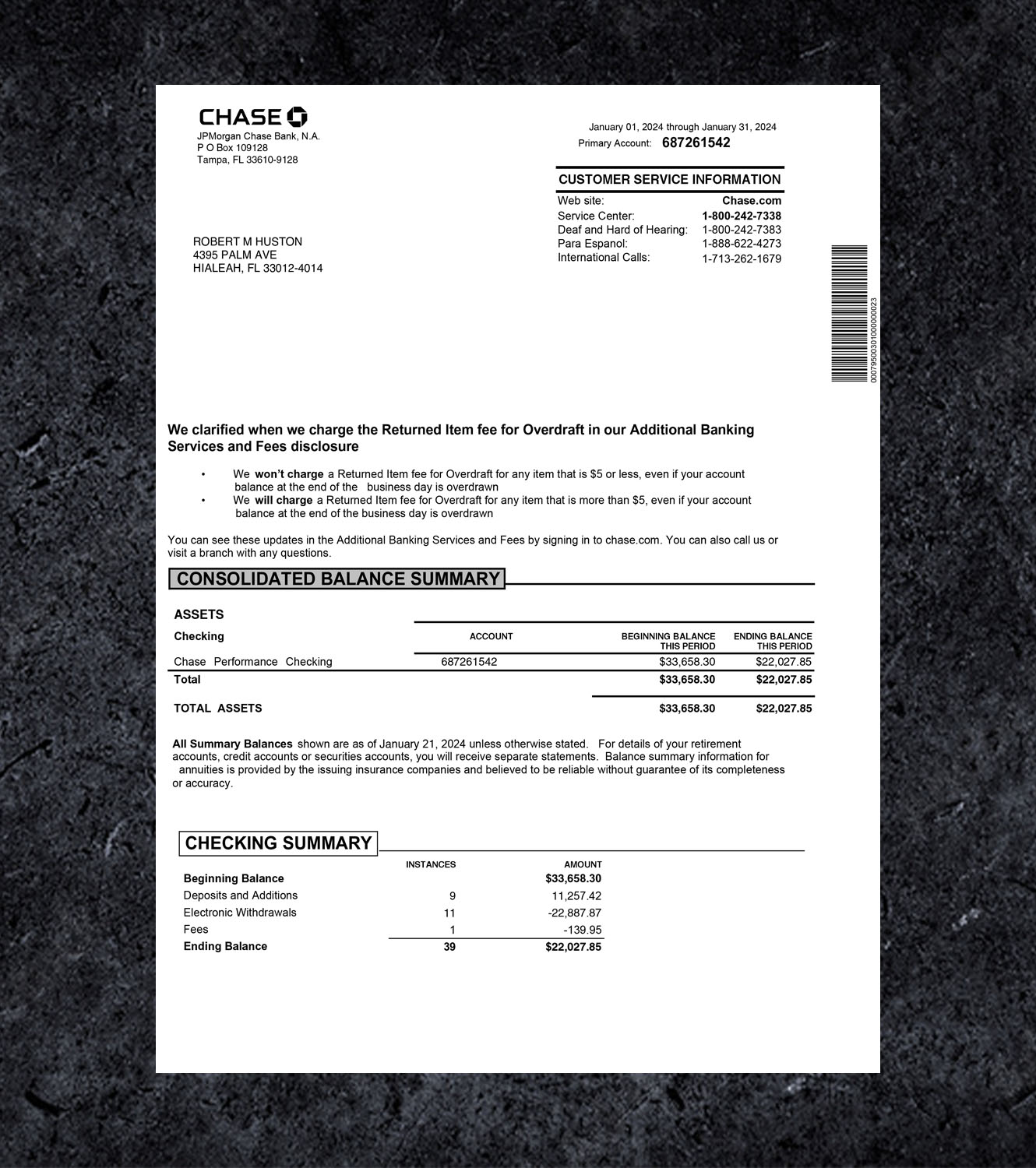 Chase Statement PDF Template - 2023