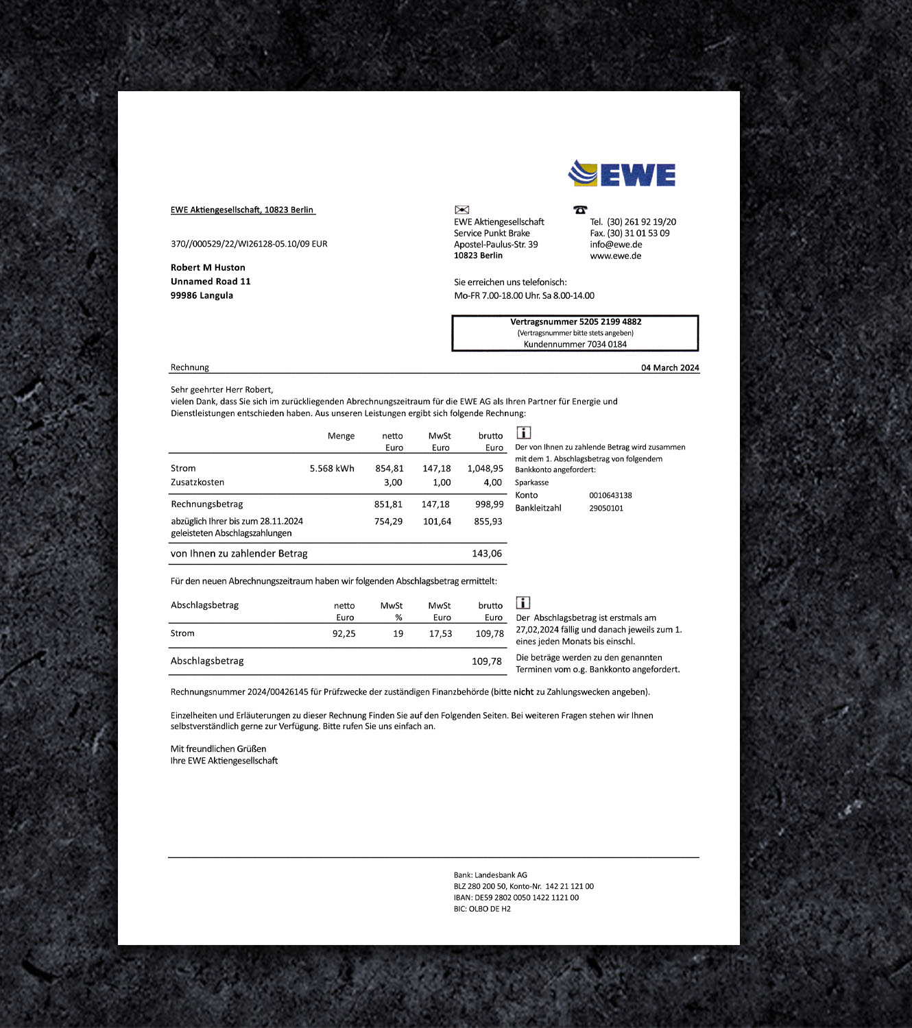 Ewe Germany DEU Bill PSD Template - 2024