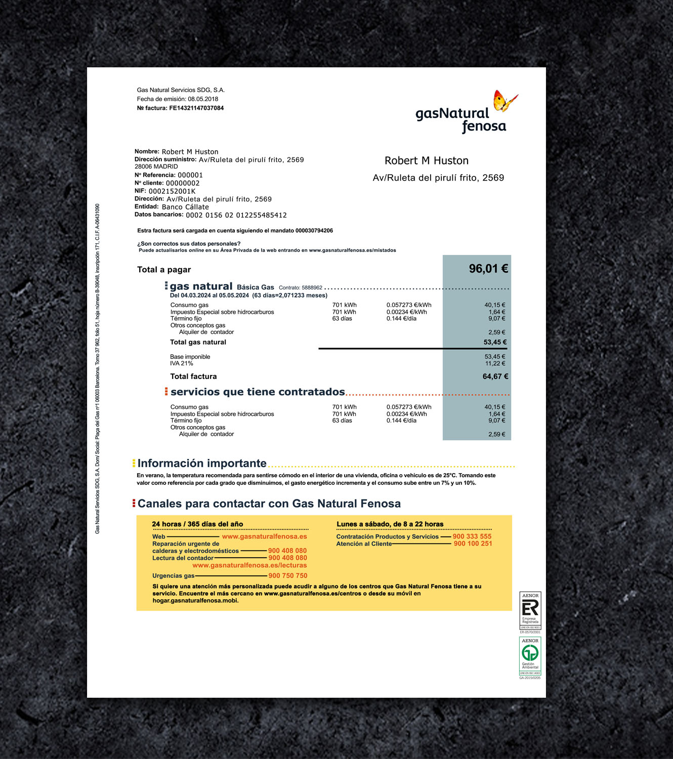GasNatural Spain ESP Utility Bill PSD Template - 2024