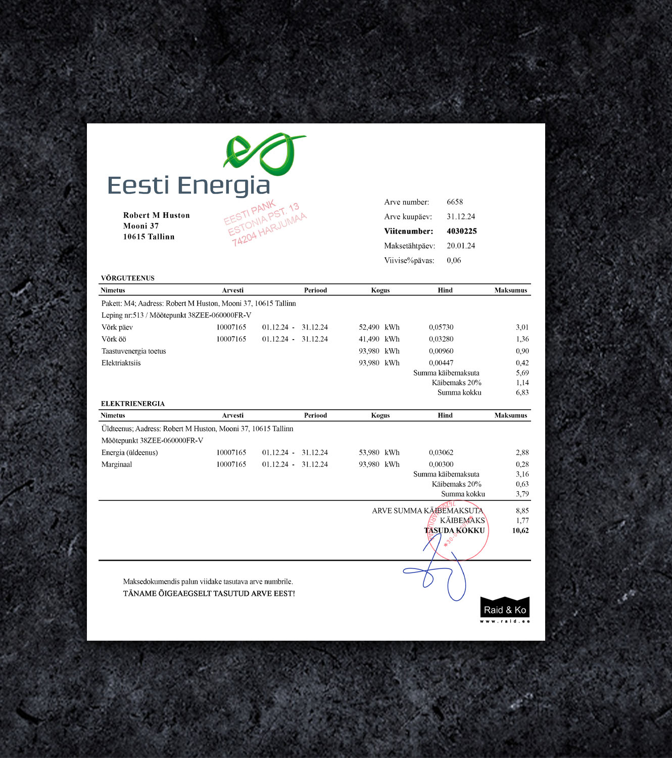 Esti Energy Estonia Bill PDF Template - 2024