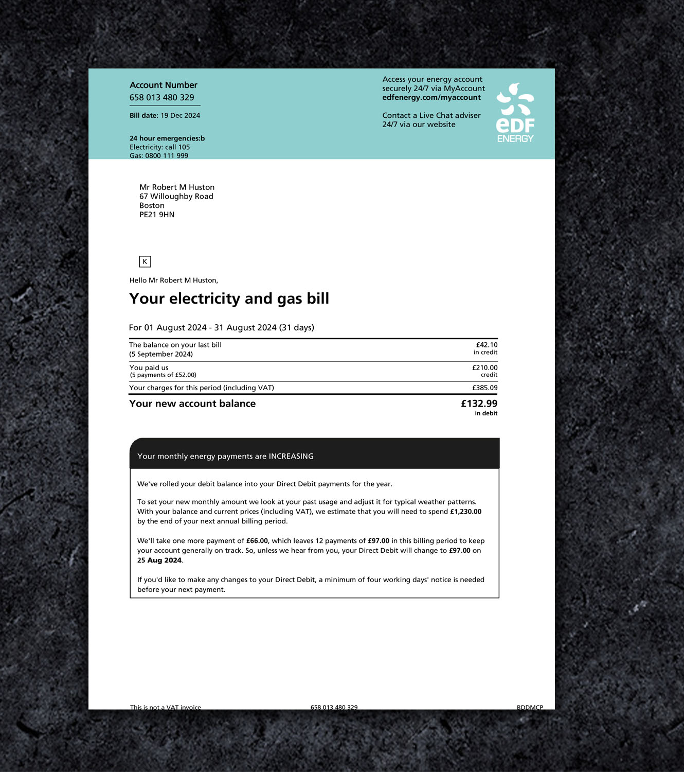 EDF Energy United Kingdom Bill PDF Template - 2024