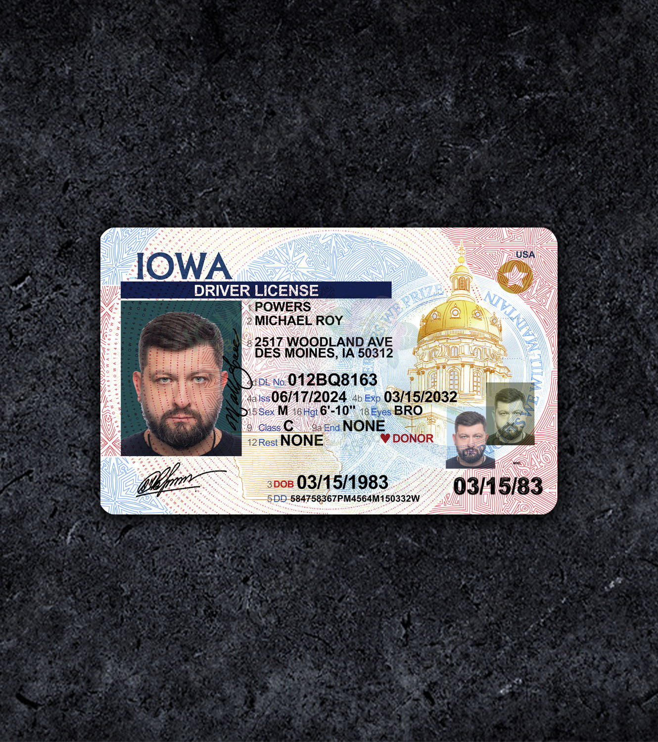 Iowa IA Driver License PSD Template - 2017