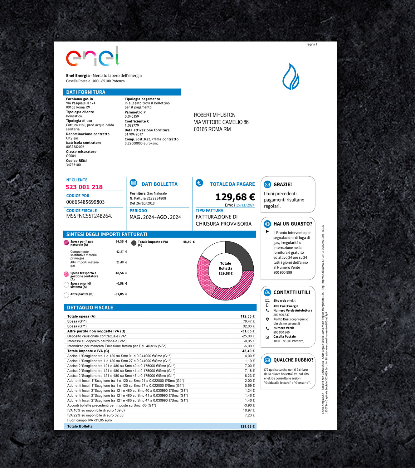 Enel Energi Italy Bill PSD Template - 2024