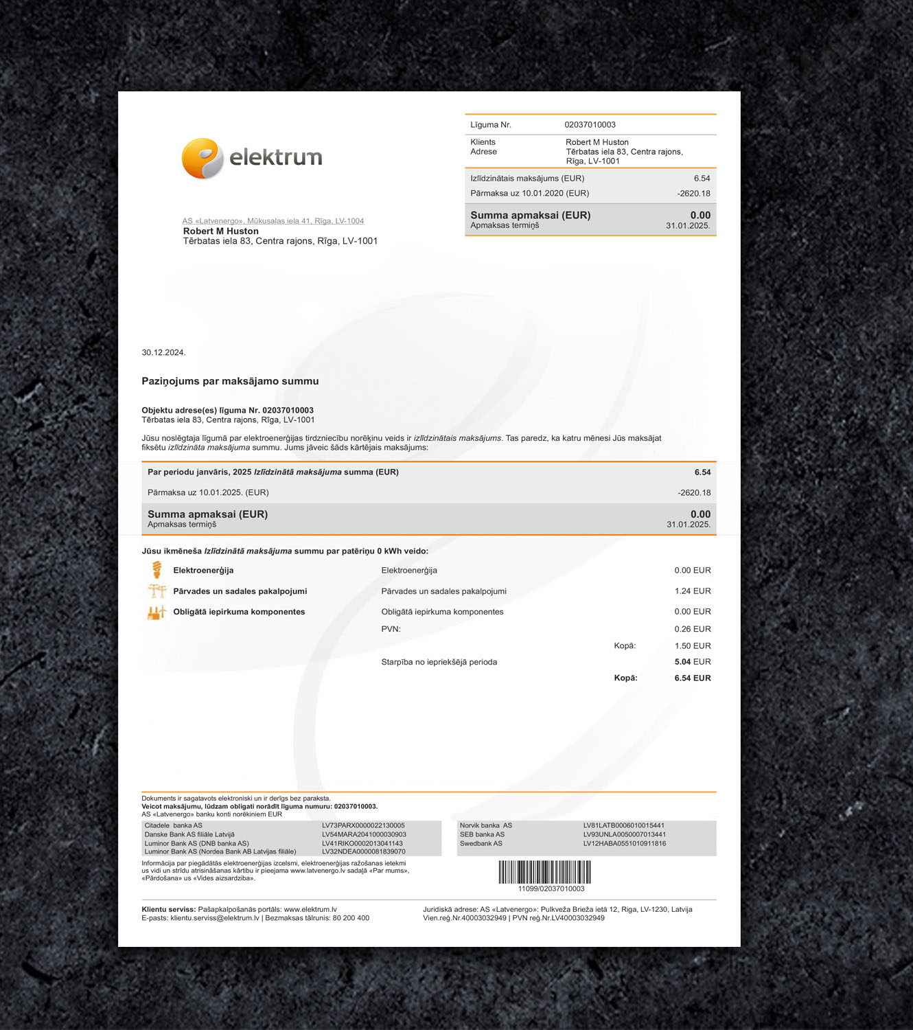Elektrum Latvia Bill PDF Template - 2024