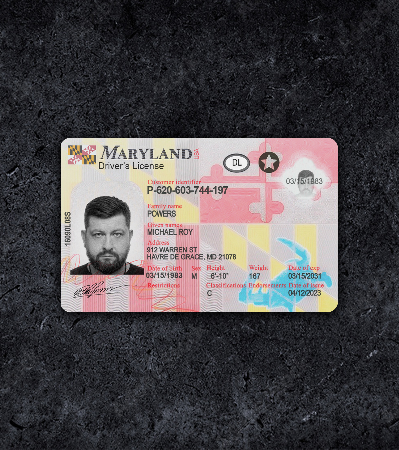 Maryland MD Driver License PSD Template - 2019