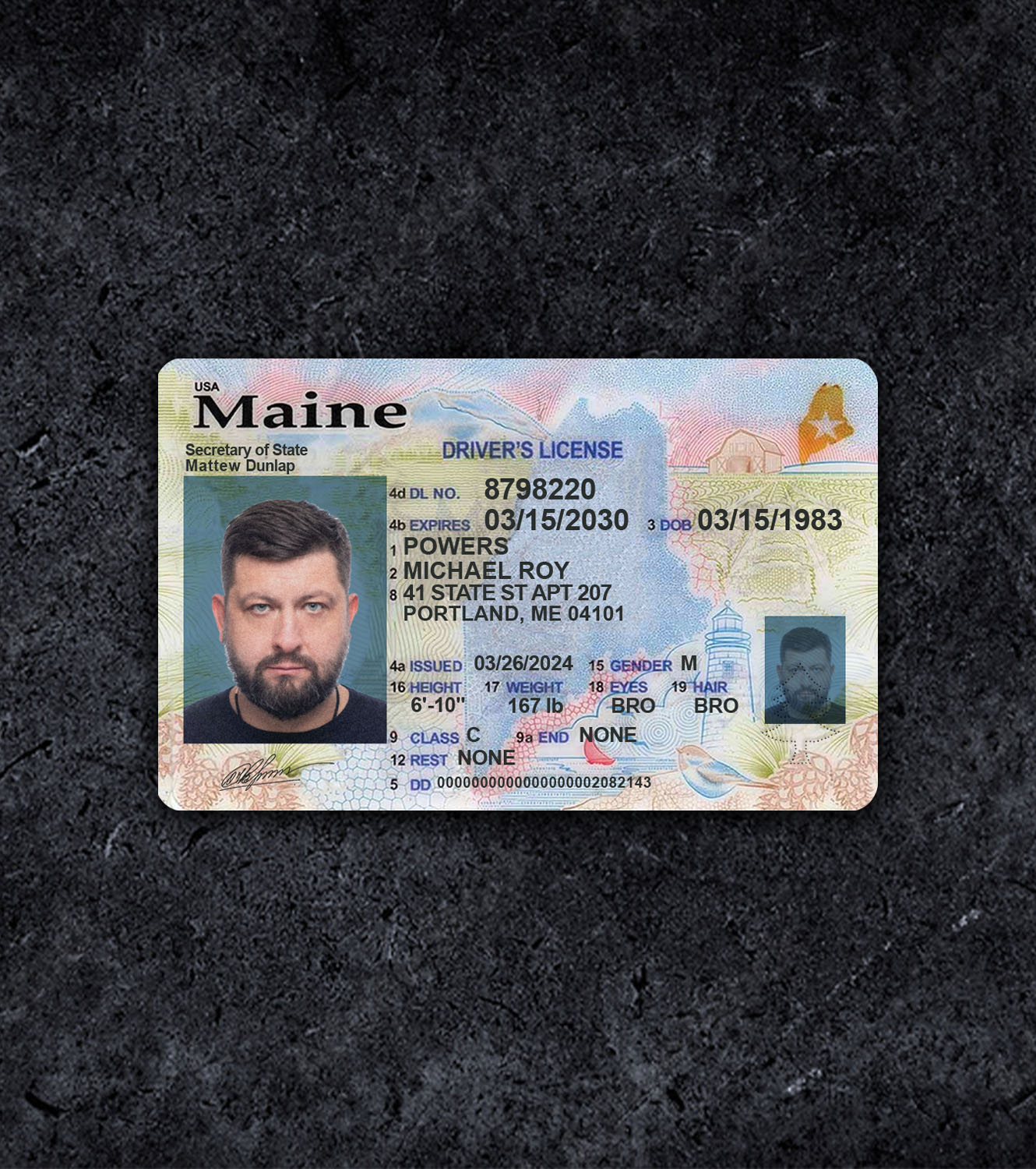 Maine ME Driver License PSD Template - 2019