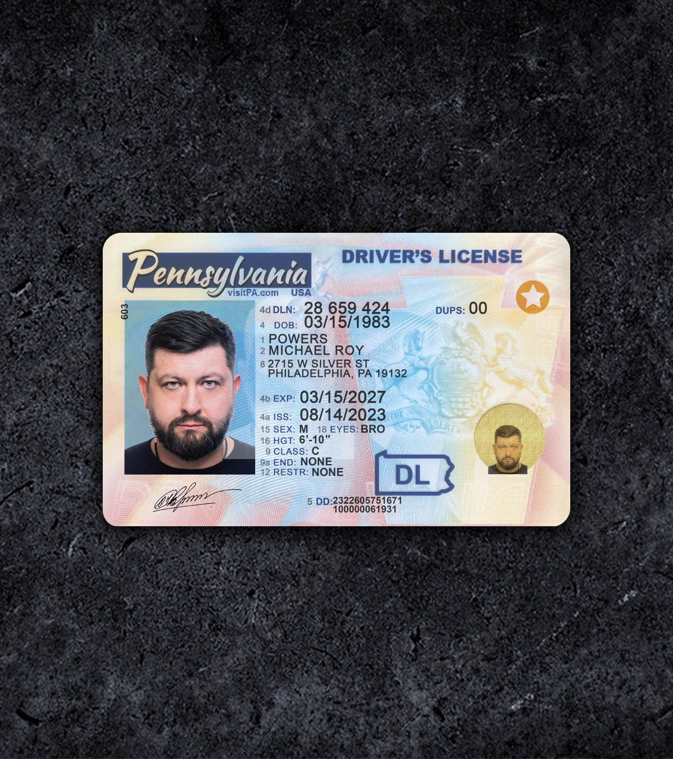 Pennsylvania PA Driver License PSD Template - 2022
