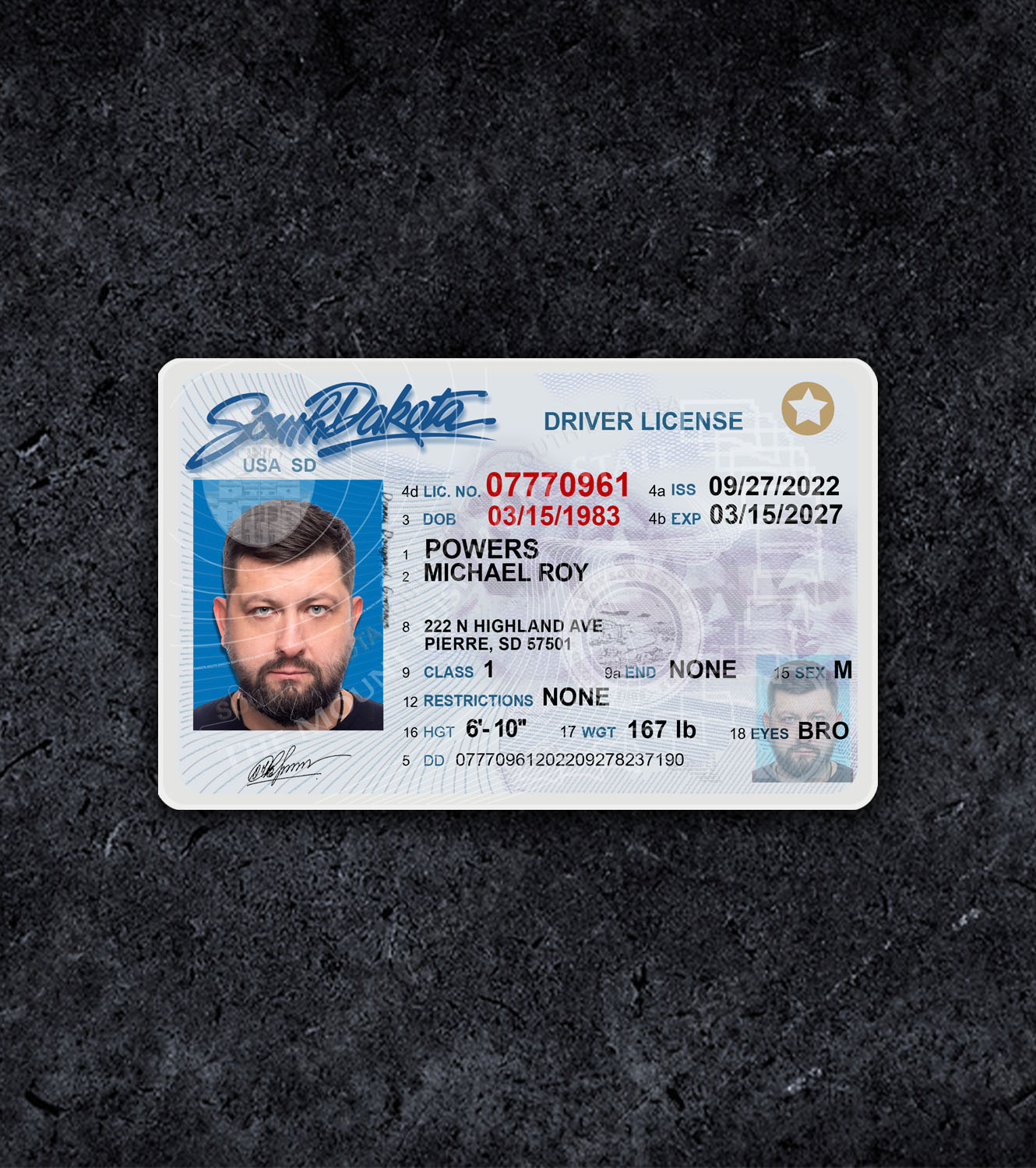 South Dakota Driver License PSD Template - 2017