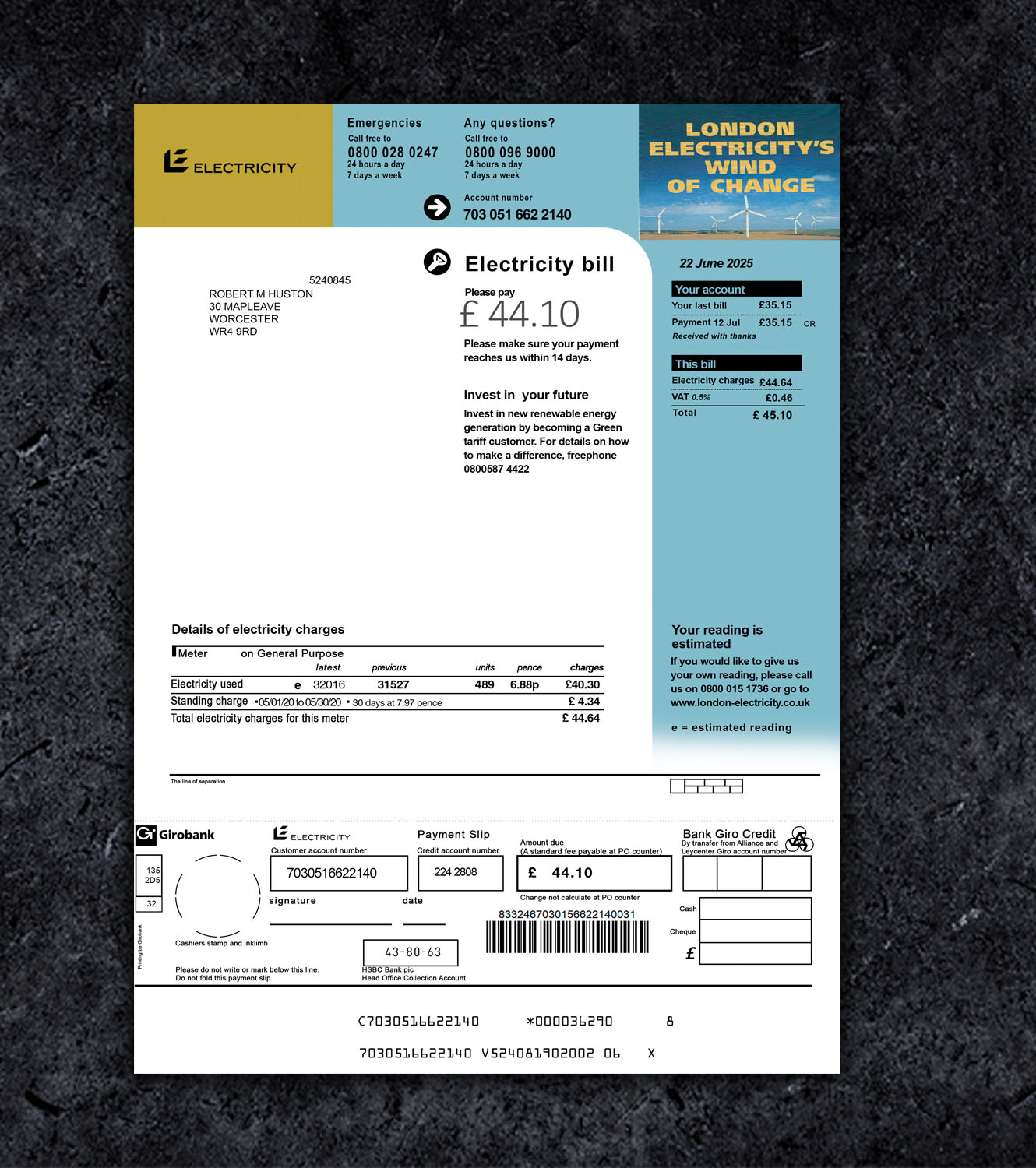 Utility Bill Electricity United Kingdom PSD Template - 2024