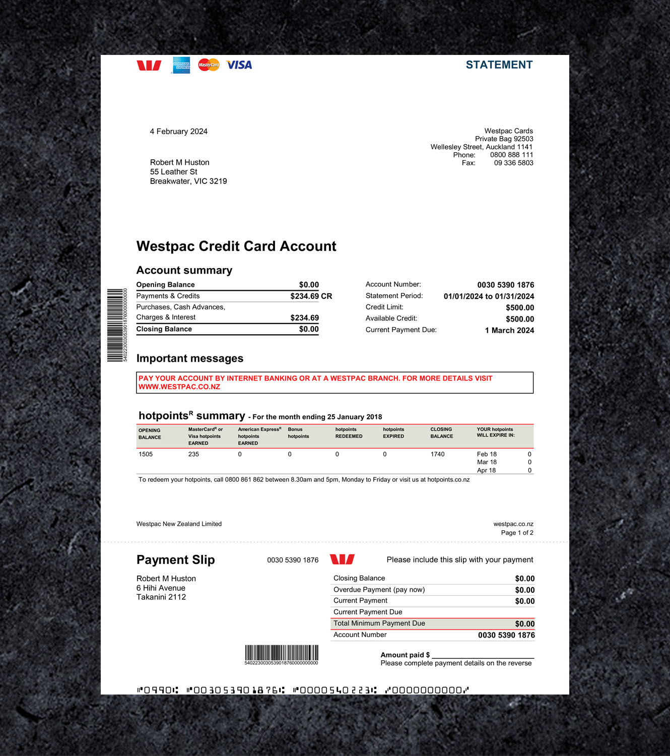 Westpac Statement PDF Template - 2024